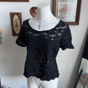 Vintage Gothic Black Lace Short Sleeve Top